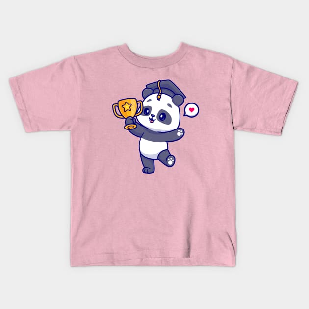 Cute Panda Holding Gold Throphy Cartoon Kids T-Shirt by Catalyst Labs